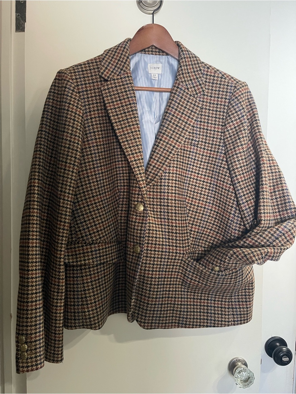 J. Crew Brown Multi Houndstooth Wool Blazer